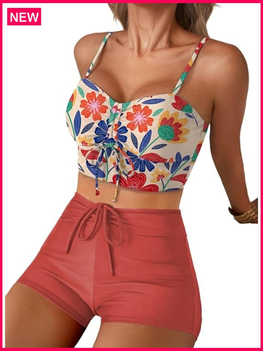 High Waisted Bikini Set Floral Tummy Control Two Piece Swimsuits